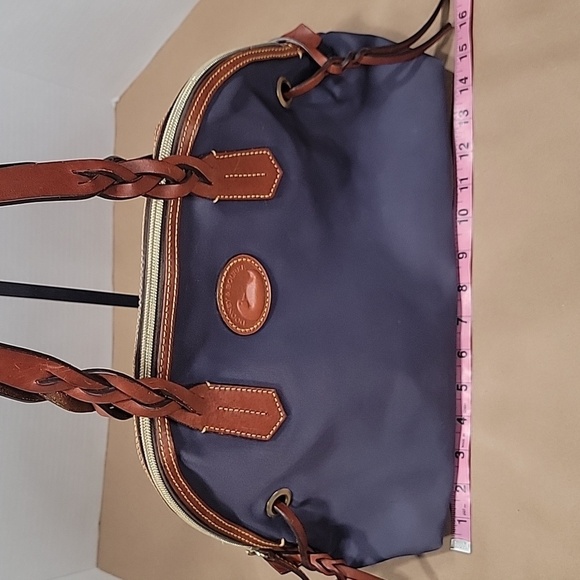 Dooney & Bourke Navy Blue Nylon Domed Satchel, Brown Leather Braided Handles - Picture 13 of 16